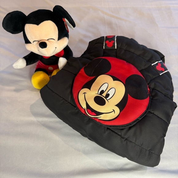 Disney Winter Coat & Mickey Stuffy, Kids Black Red Hooded Puffer Backpack Sz 2T - Picture 15 of 16